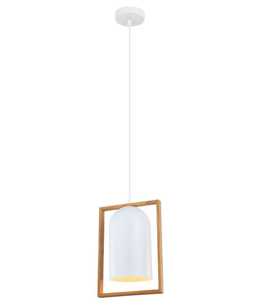 SWING Pendant Es Matt White Oblong W/wood frame - pendant - Lux Lighting