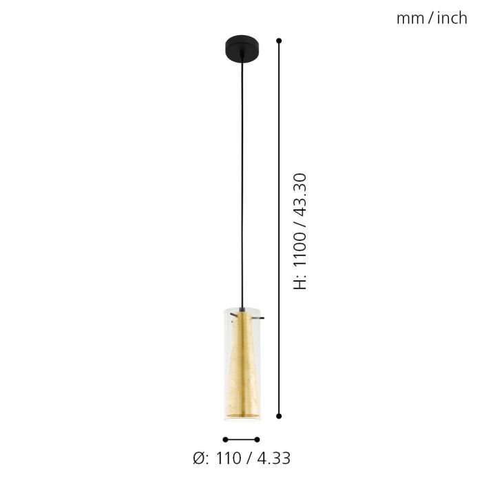 Pinto Gold Pendant E27 Blk/gld/clr - pendant - Lux Lighting