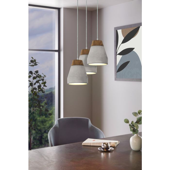 Tarega H/l 3x60w E27 Gry Conc/wood - pendant - Lux Lighting