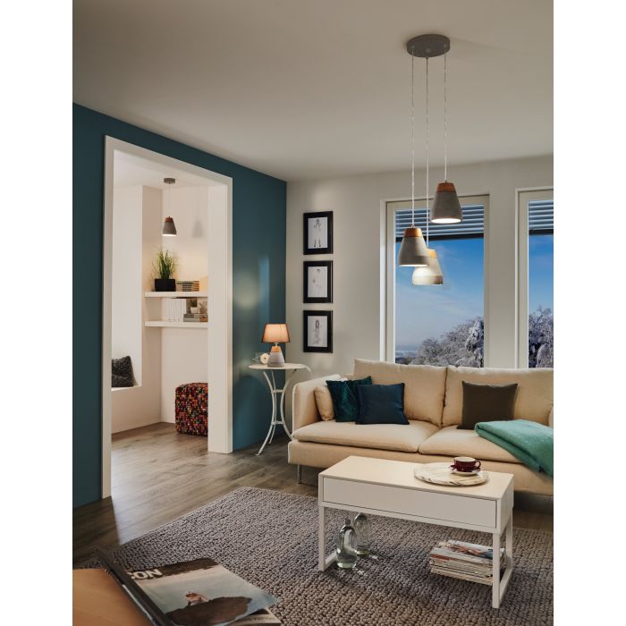 Tarega H/l 3x60w E27 Gry Conc/wood - pendant - Lux Lighting