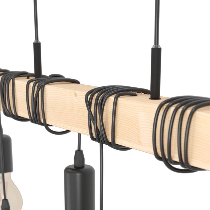 Townshend Pendant 6 x E27 Blk/light Wood - pendant - Lux Lighting