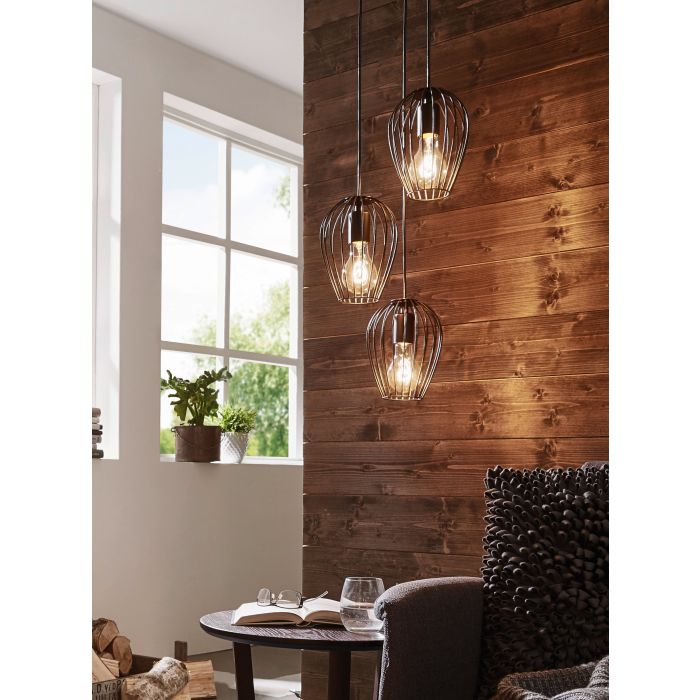 Newtown 3 light Pendant E27 Blk Cluster - pendant - Lux Lighting