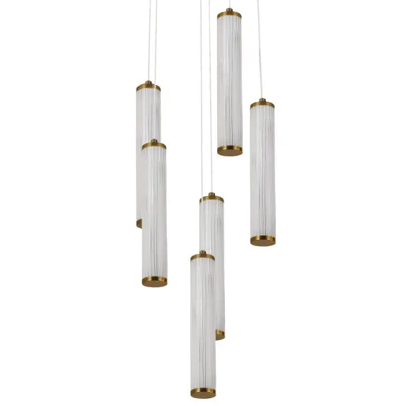 Calibo Charm Modern Fluted 6 Light Cluster Pendant - Brass