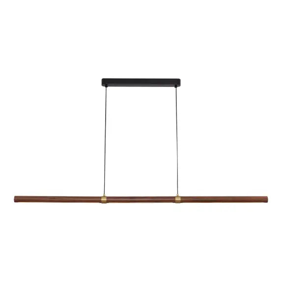 Calibo Aquila 1500mm Timber Tubular LED Linear Pendant with Brass Finish Collar - Walnut with Black