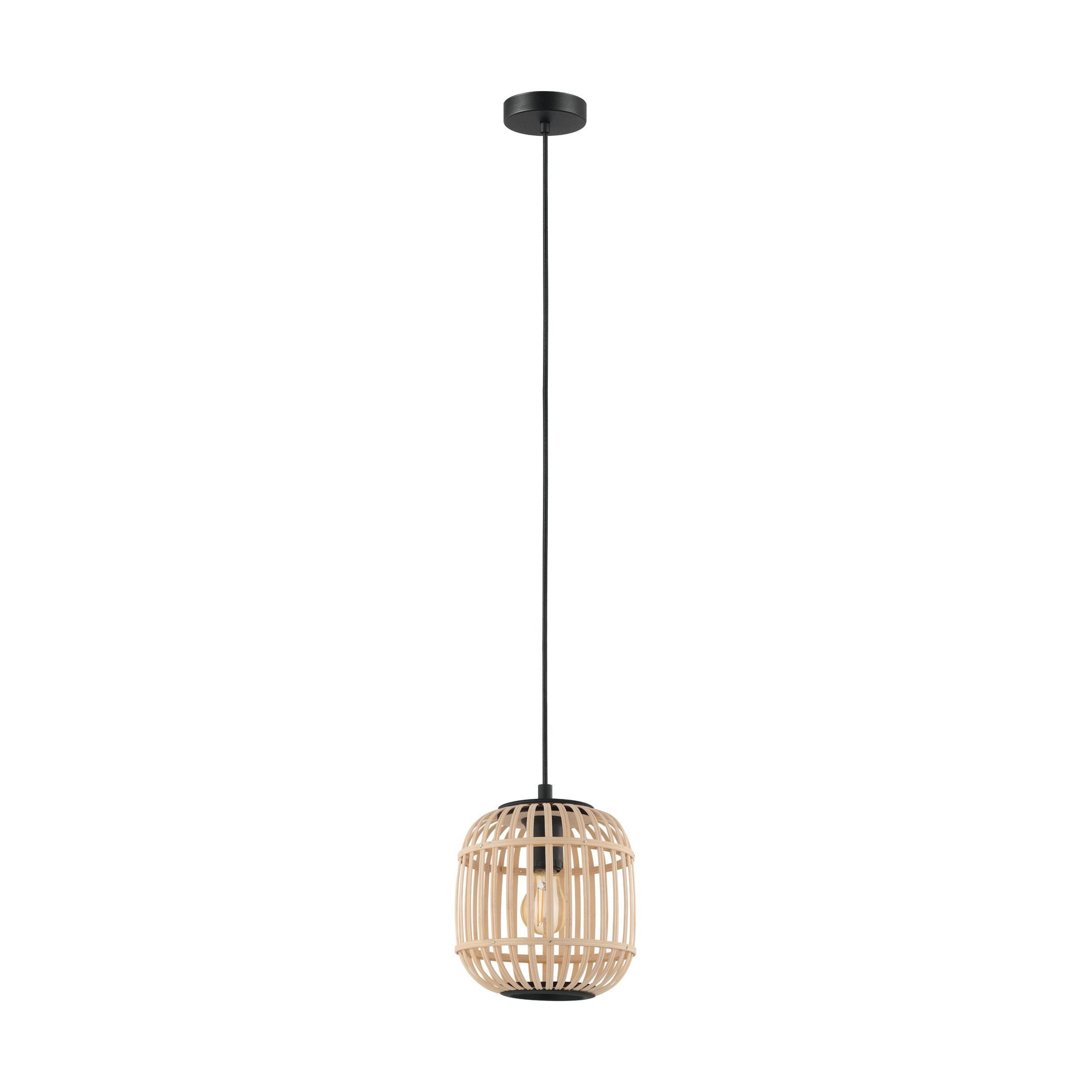 Bordesley H/l 1x28w E27 Blk/light Wood 210mm - pendant - Lux Lighting