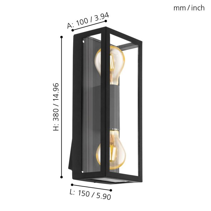 ALAMONTE 1 EXT W/L 2X60W E27 BLK