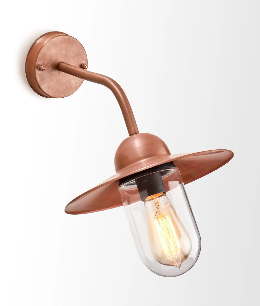 DEKSEL Matte Aged Copper Exterior Wall Lamp With Clear Glass IP54