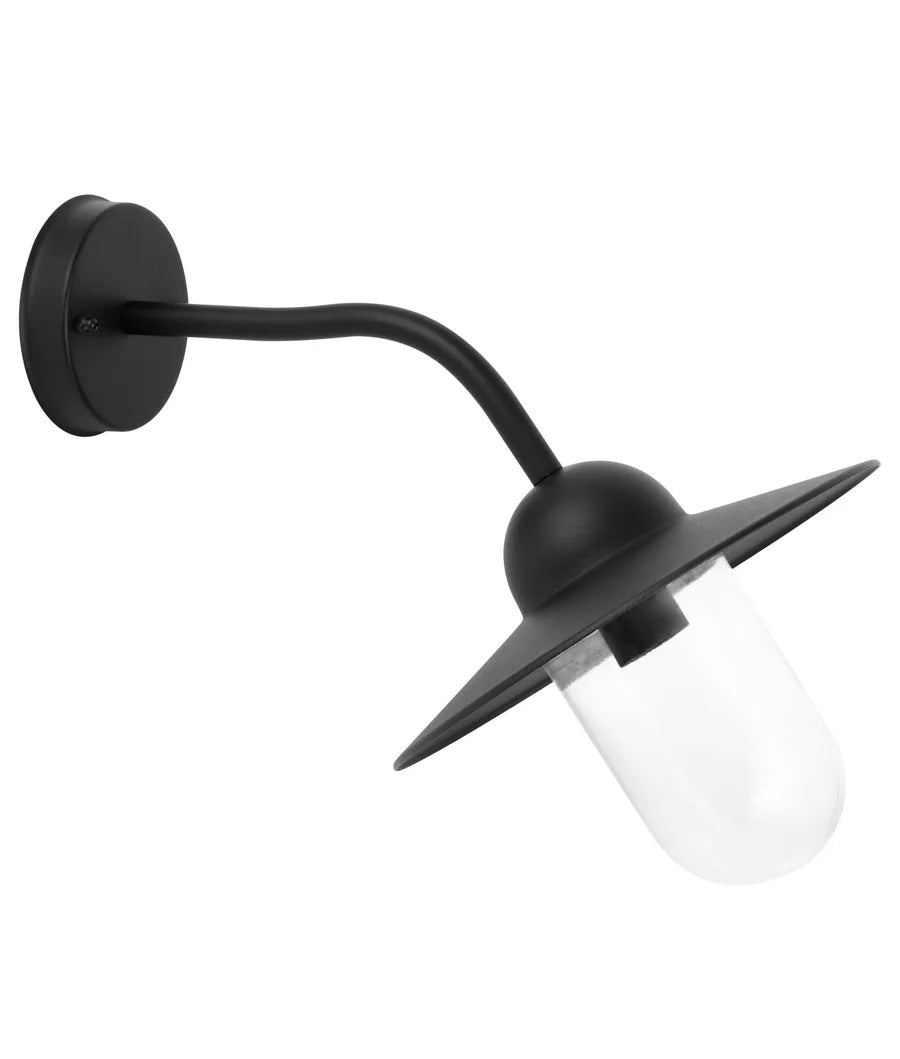 DEKSEL Industrial Matte Black Exterior Wall Light With Clear Glass IP54