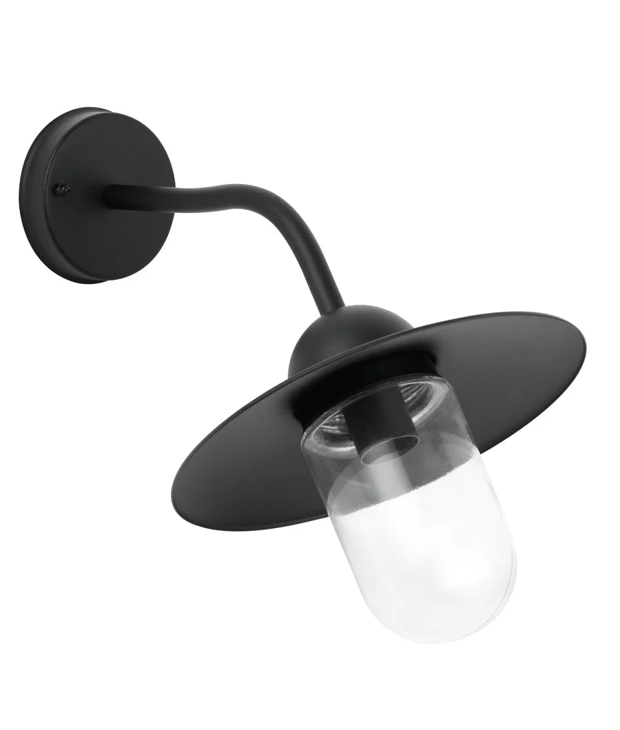DEKSEL Industrial Matte Black Exterior Wall Light With Clear Glass IP54