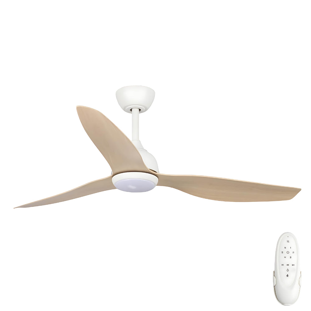 Eco Style DC Ceiling Fan with Remote Control & CCT LED – White / Beechwood 52″