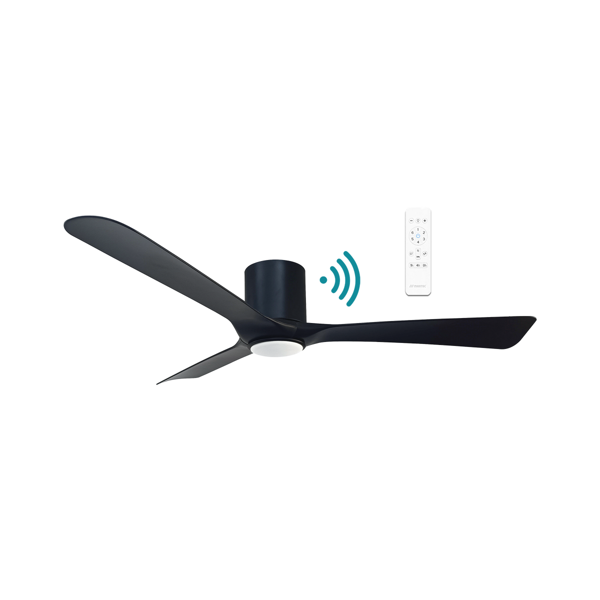 Fresno DC Close to Ceiling 3 ABS Blade 1320mm Hugger WIFI & Remote Control Ceiling Fan with Variable Dim 16w CCT LED Light Matt Black