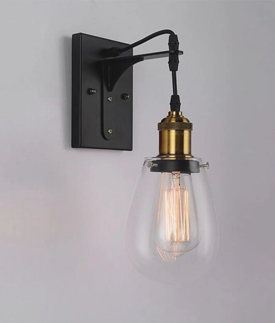 STRUNG Interior Decorative Black / Antique Brass and Clear Pear Shape Glass Wall Light