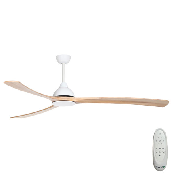 Sanctuary DC Ceiling Fan – White with Natural Blades 86″