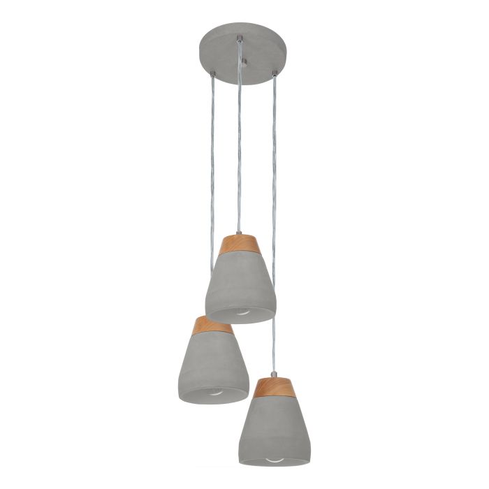 Tarega H/l 3x60w E27 Gry Conc/wood - pendant - Lux Lighting