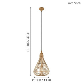Amsfield H/l 1x60w E27 Light Wood - pendant - Lux Lighting