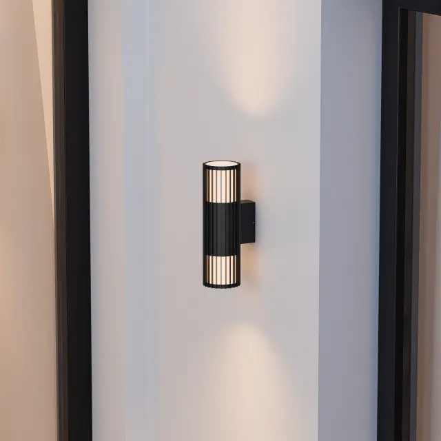 Bright 10W LED Tri Colour Ribbed Up Down Exterior Wall light Non Dimmable Black IP65