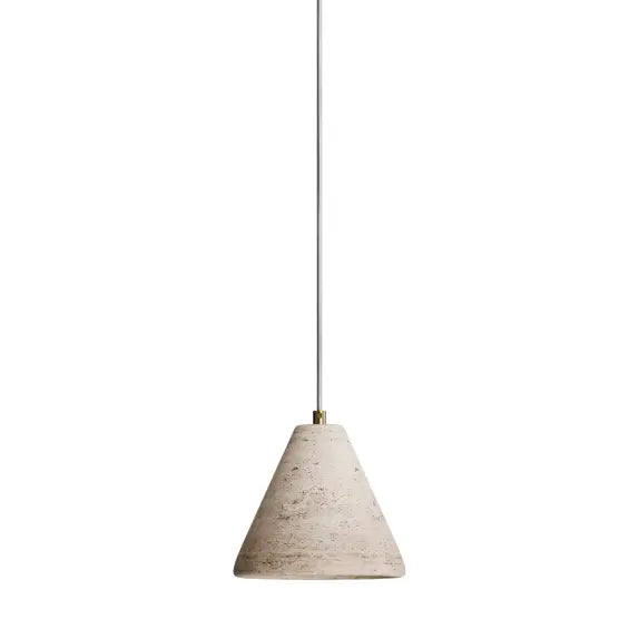 Calibo Orville Modern Travertine Stone Cone Pendant with Brass Accent