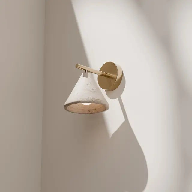 Orville Natural Travertine 205mm E27 Wall Light Brass - IP20