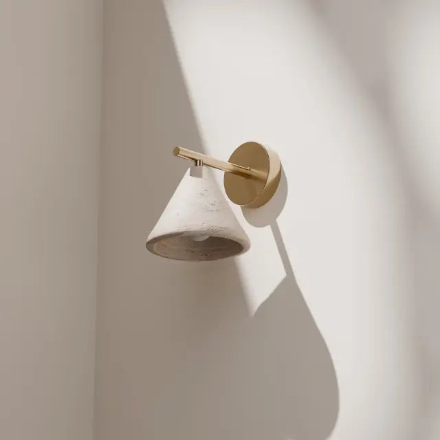 Orville Natural Travertine 205mm E27 Wall Light Brass - IP20