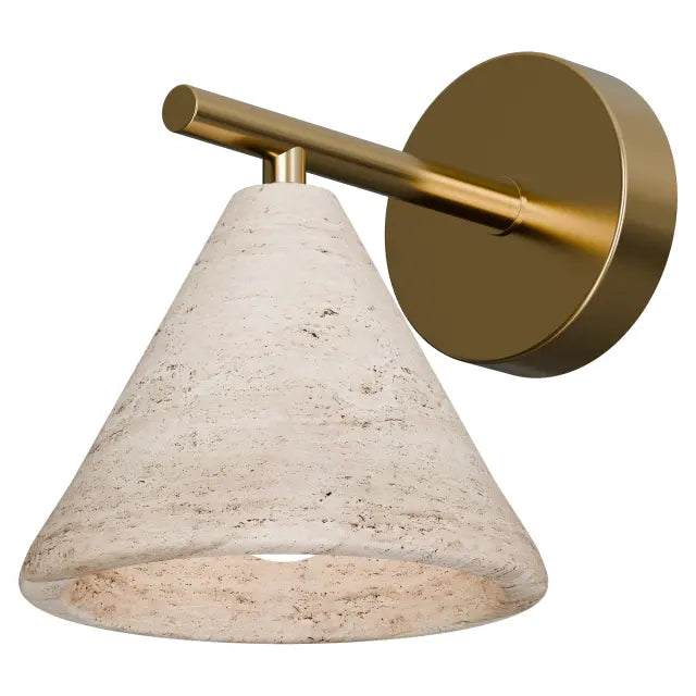 Orville Natural Travertine 205mm E27 Wall Light Brass - IP20