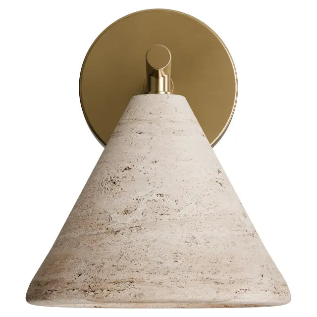 Orville Natural Travertine 205mm E27 Wall Light Brass - IP20
