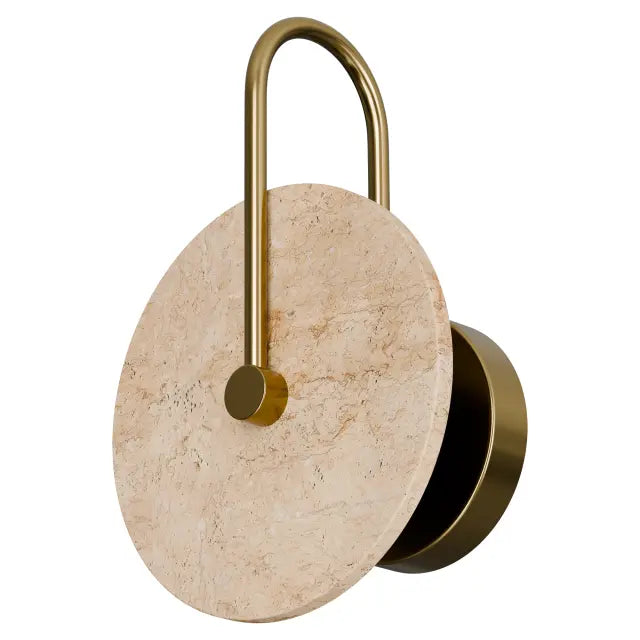 Orville Natural Travertine Round 200mm Backlit LED Wall Light 5W Non Dimmable Brass - IP20