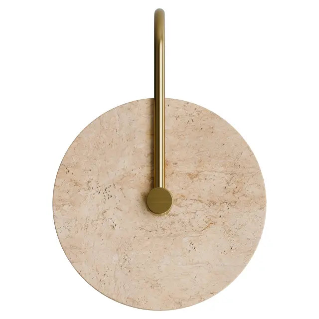 Orville Natural Travertine Round 200mm Backlit LED Wall Light 5W Non Dimmable Brass - IP20