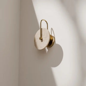Orville Natural Travertine Round 200mm Backlit LED Wall Light 5W Non Dimmable Brass - IP20