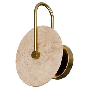 Orville Natural Travertine Round 200mm Backlit LED Wall Light 5W Non Dimmable Brass - IP20