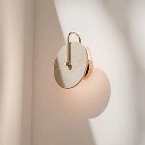 Orville Natural Travertine Round 250mm backlit LED Wall Light 5W Non Dimmable Brass - IP20