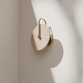 Orville Natural Travertine Round 250mm backlit LED Wall Light 5W Non Dimmable Brass - IP20