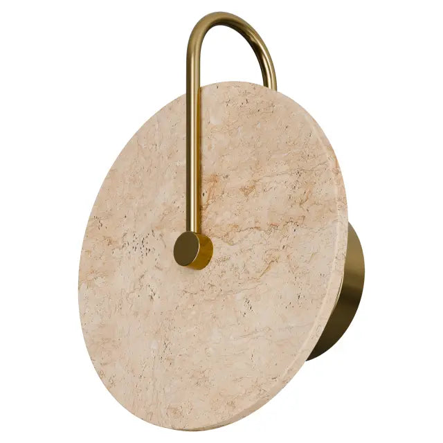 Orville Natural Travertine Round 250mm backlit LED Wall Light 5W Non Dimmable Brass - IP20