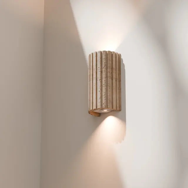 Orville Ribbed Natural Travertine 220mm LED Wall Light 5W 3000K Non Dimmable - IP20