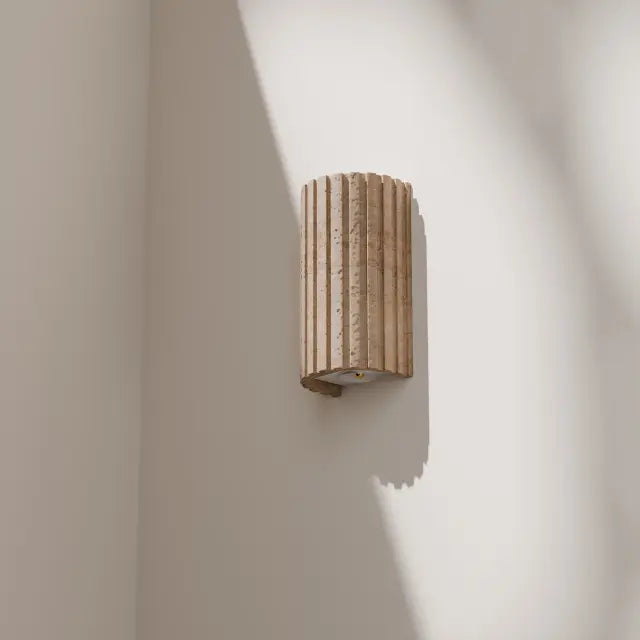Orville Ribbed Natural Travertine 220mm LED Wall Light 5W 3000K Non Dimmable - IP20