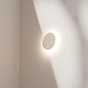 Orville Natural Travertine Round 200mm LED Wall Light 6W Tri Colour Non Dimmable Brass - IP20