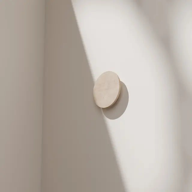 Orville Natural Travertine Round 200mm LED Wall Light 6W Tri Colour Non Dimmable Brass - IP20