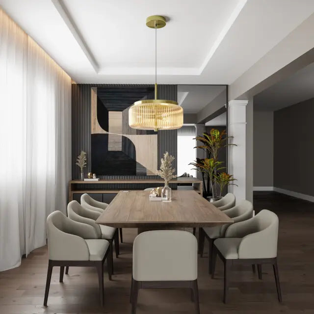 Calibo Whistler Ribbed Glass 3 Light Pendant - Gold and Clear