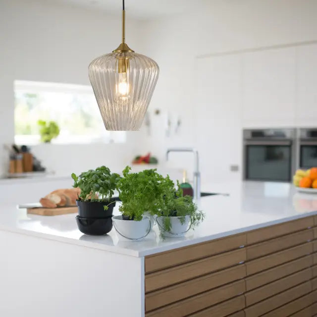 Calibo Ribbon Fluted Glass 360mm Pendant Light - Smoke
