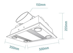 Linear 1000w Halogen 3 in 1 Bathroom Heater & High Extraction Exhaust Fan with LED Light White - Tastic - Lux Lighting