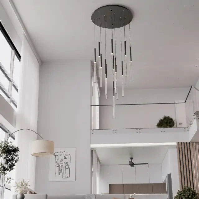 Calibo Rhea 14 Light Pencil Drop LED Pendant - Black