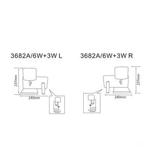 WALL Int City S/M 6W + 3W Reader Matt Wh w/Frosted Diff LEFT