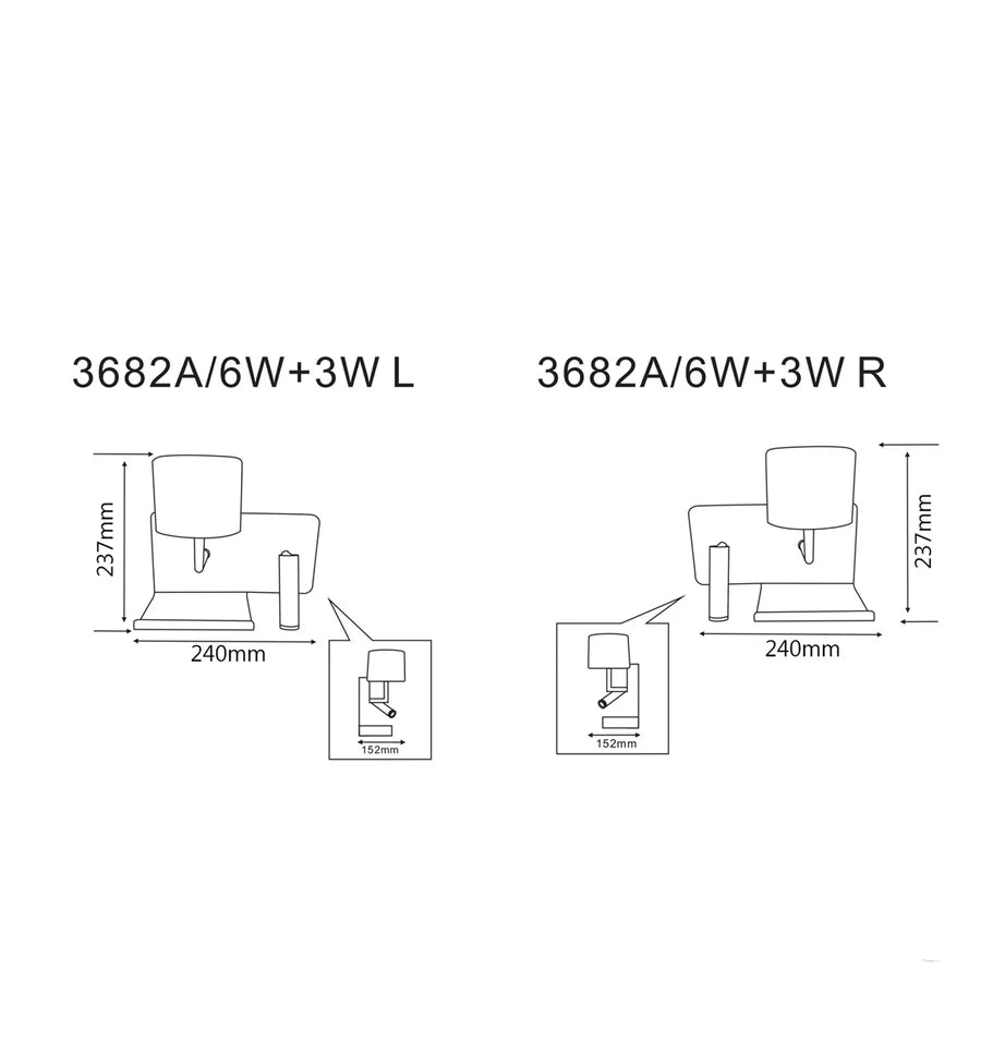 WALL Int City S/M 6W + 3W Reader Matt Wh w/Frosted Diff LEFT