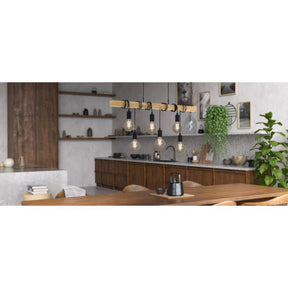 Townshend Pendant 6 x E27 Blk/light Wood - pendant - Lux Lighting