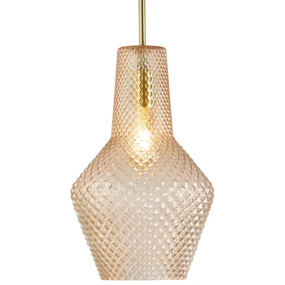 Calibo Avian Diamond Cut Glass 1 Light Pendant - Gold and Amber