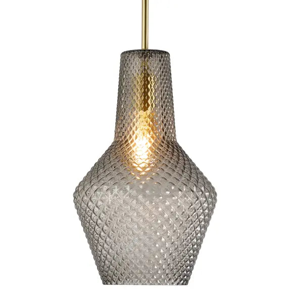 Calibo Avian Diamond Cut Glass 1 Light Pendant - Gold and Smoke