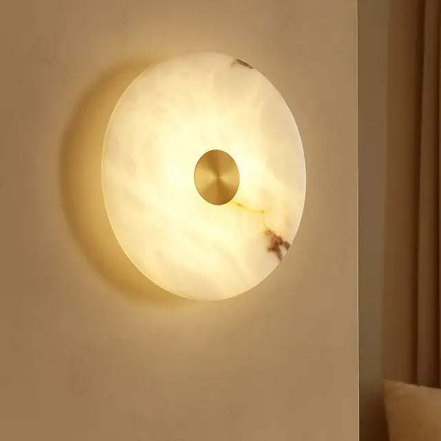 Calibo Bower Modern Alabaster Stone 250mm Round Wall Light | Brass