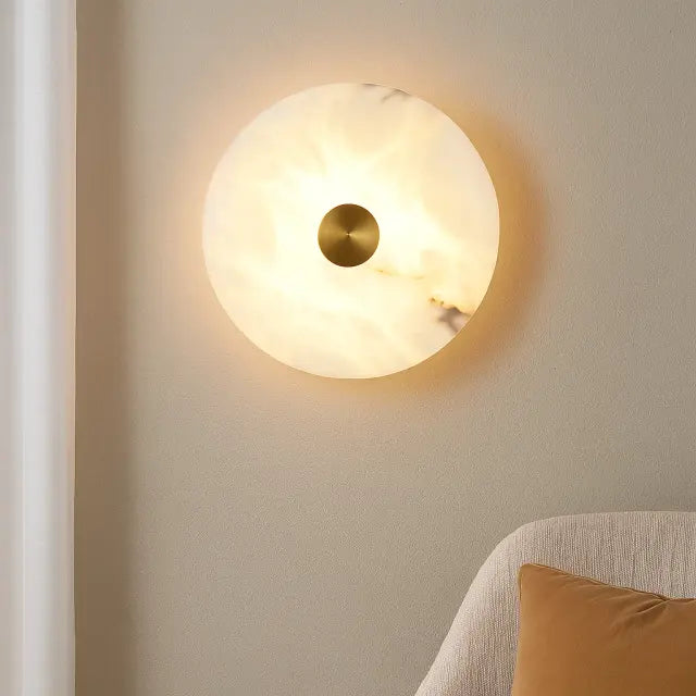 Calibo Bower Modern Alabaster Stone 250mm Round Wall Light | Brass