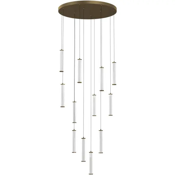 Calibo Charm Modern Fluted 12 Light Cluster Pendant Light - Brass