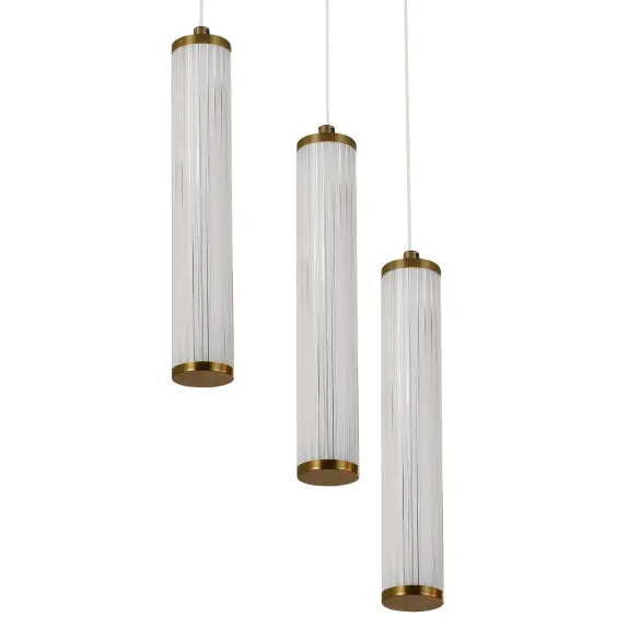 Calibo Charm Modern Fluted 3 Light Cluster Pendant - Brass