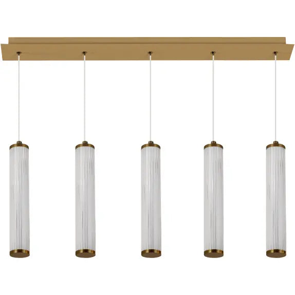 Calibo Charm Modern Fluted 5 Light Linear Pendant - Brass